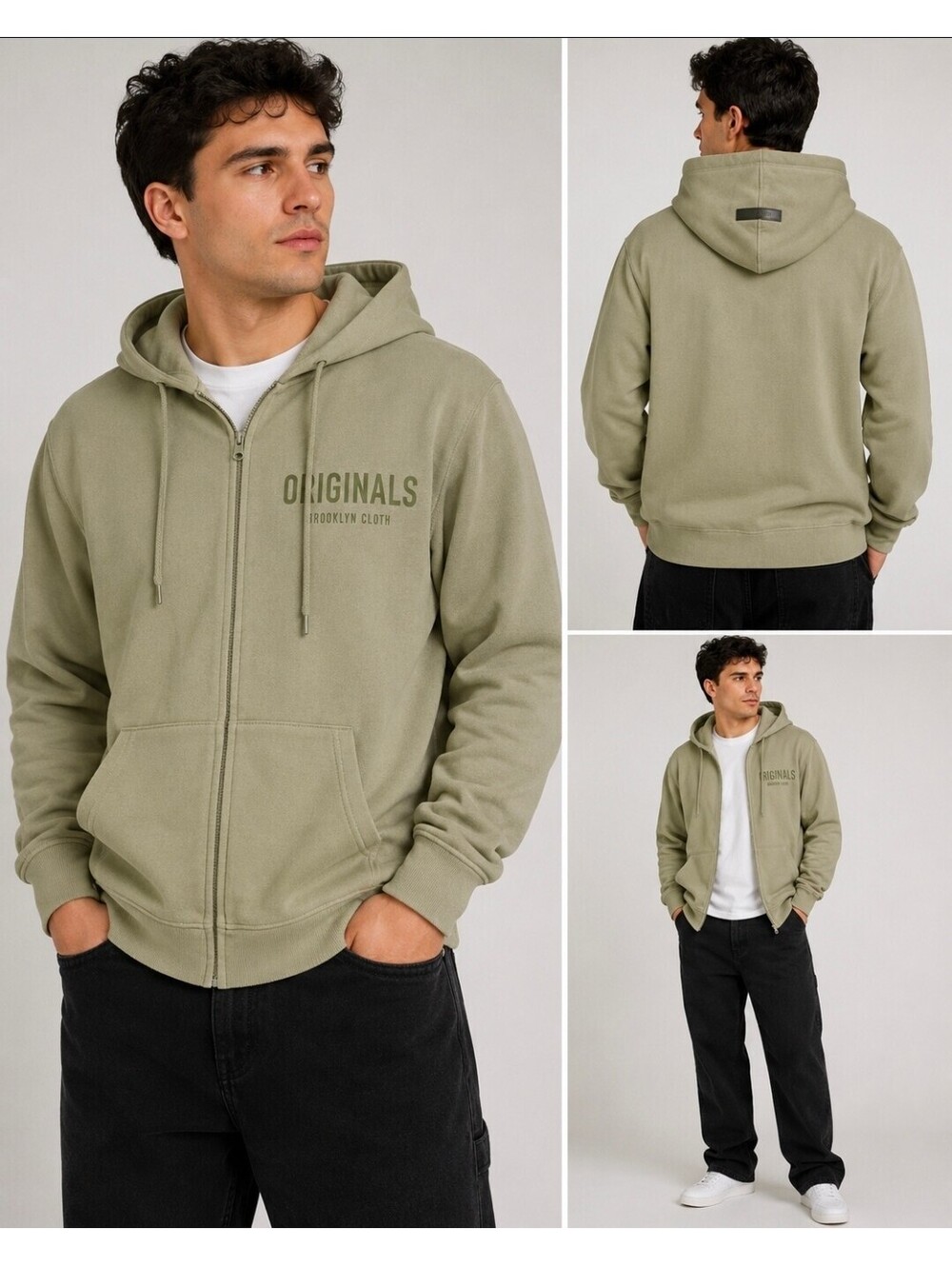 Originals Brooklyn Cloth Men’s Large Olive Green Full Zip Fleece Hoodie
